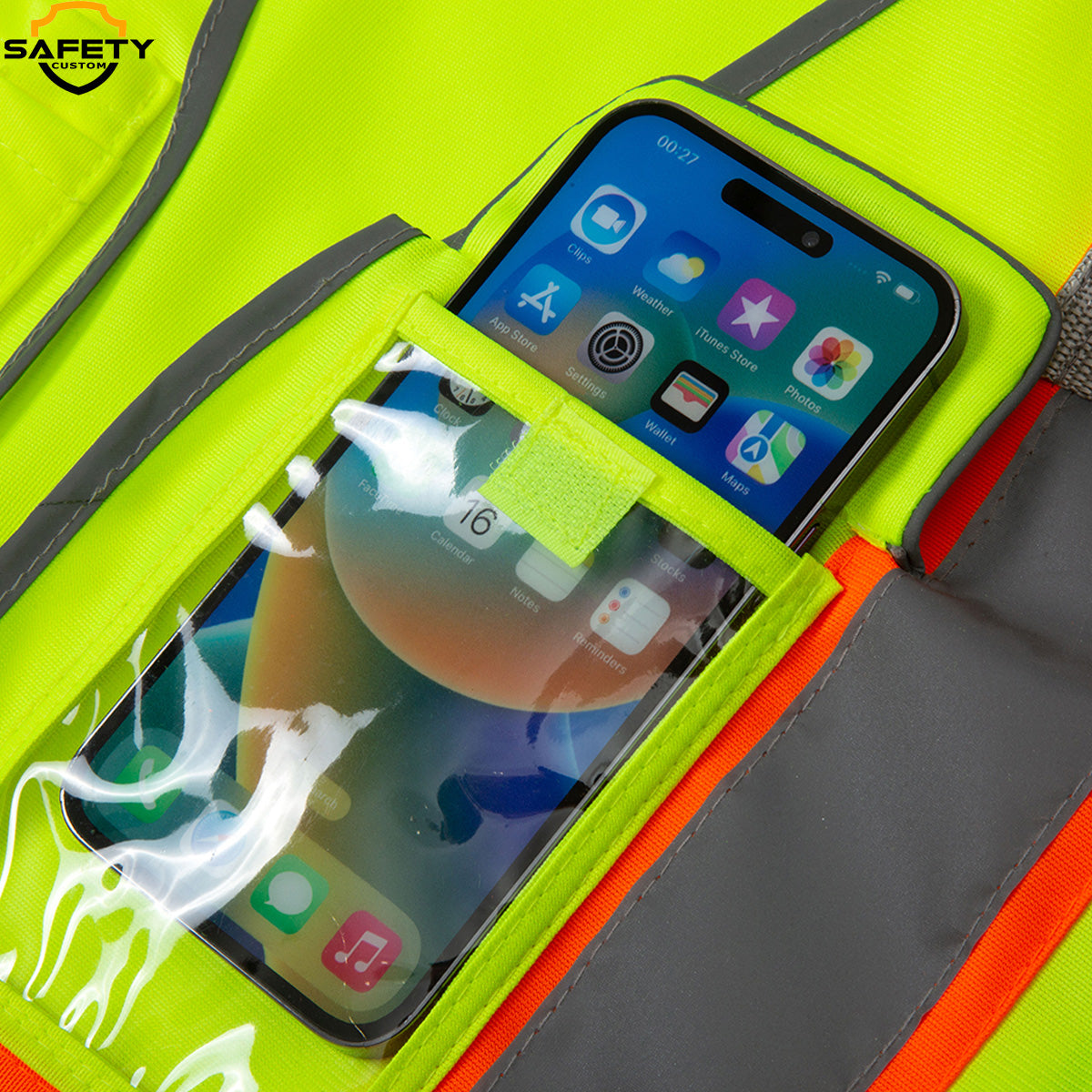 Lime Hi Vis Safety Vest with Zipper and Pockets