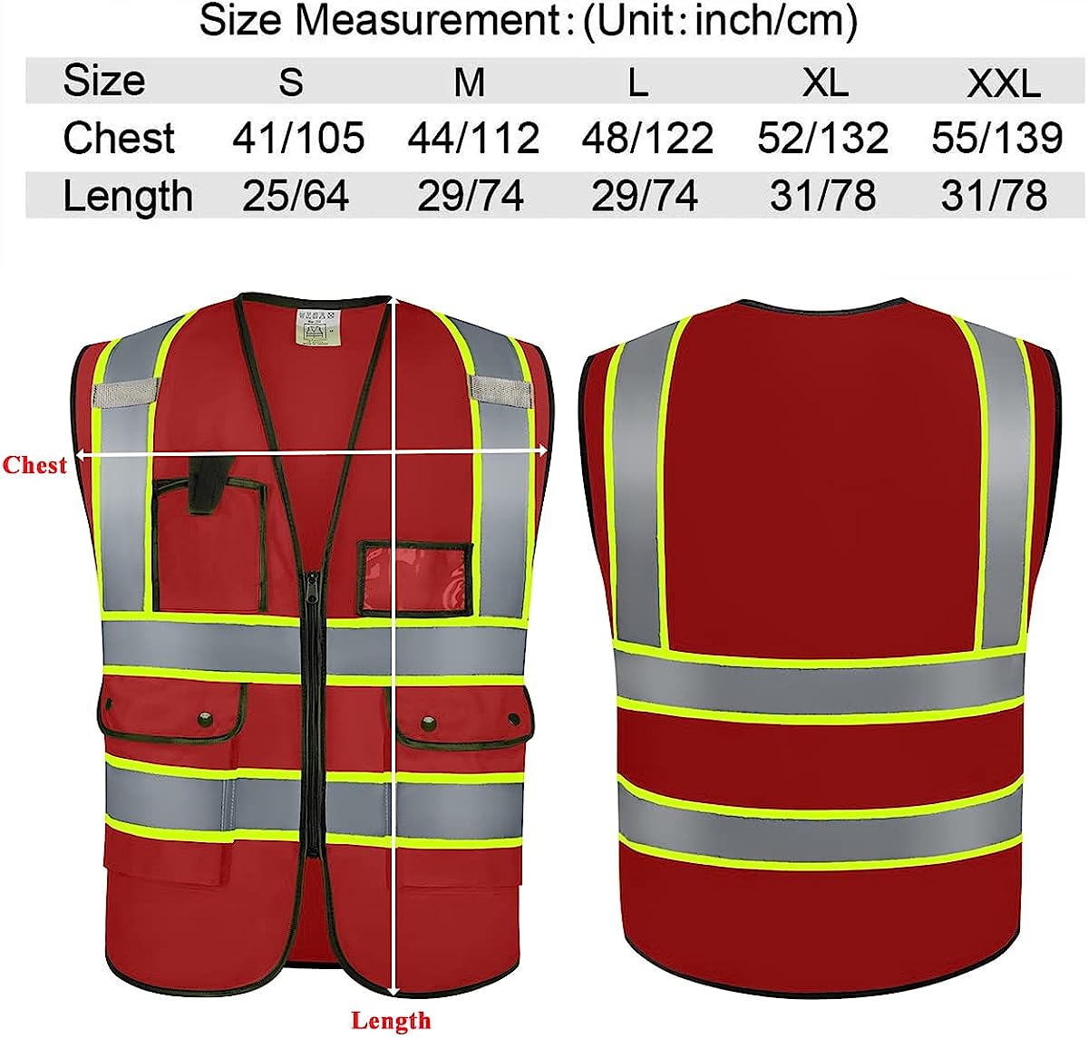 Fire Safety Vest Hi Vis Reflective Security 4 Pockets and Front Zipper Reflective Security Vest