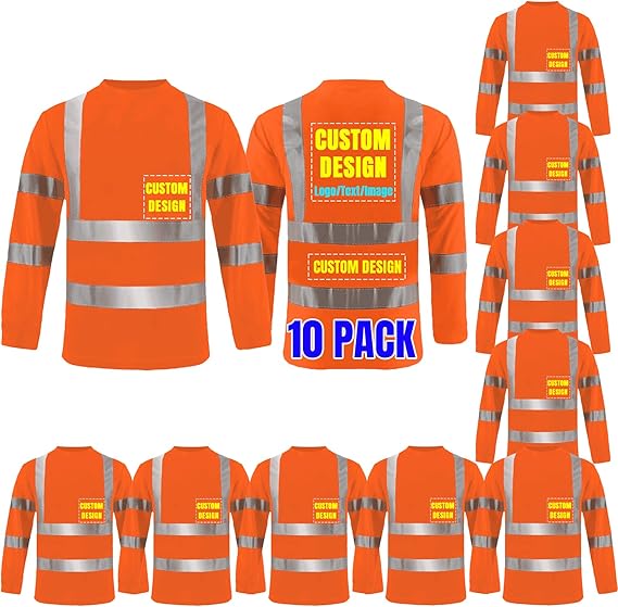 Custom High Visibility Shirts Long Sleeve Class 2 Reflective Shirts ANSI with Pocket Safety Shirts for Men and Women