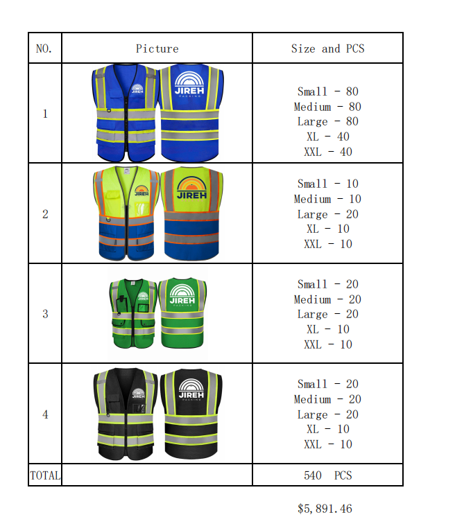 LINK-2  Jireh Custom Bulk Safety Vest with Logo-540 pieces safety vests