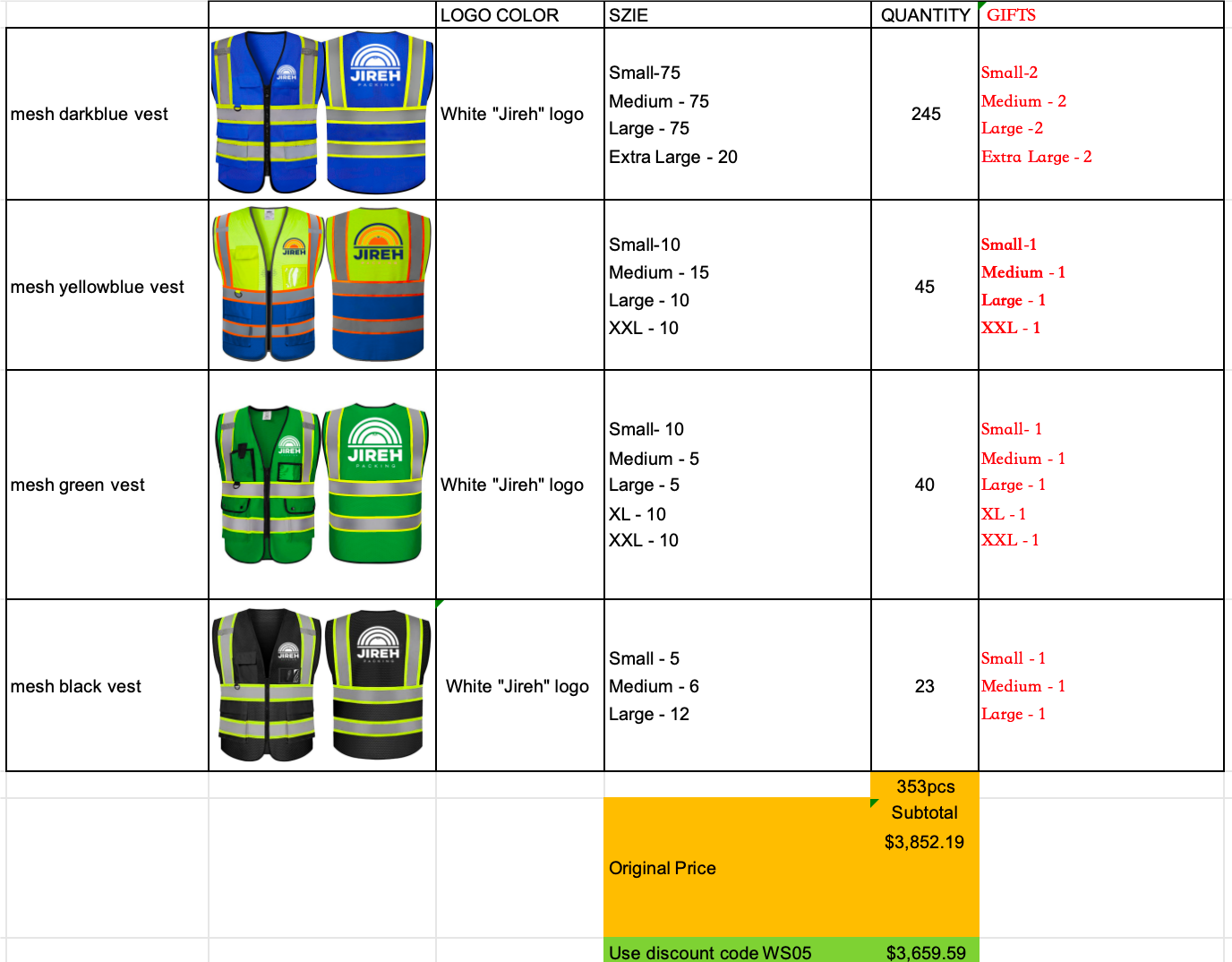 Jireh Custom Bulk Safety Vest with Logo-353 pieces safety vests AND 20 pieces vests gifts