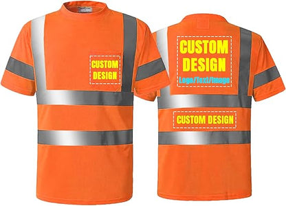 Camisetas de alta visibilidad, logotipo personalizado, camisas de seguridad clase 2 con cintas reflectantes y ropa de trabajo de bolsillo (impresión gratuita, sin pedido mínimo).