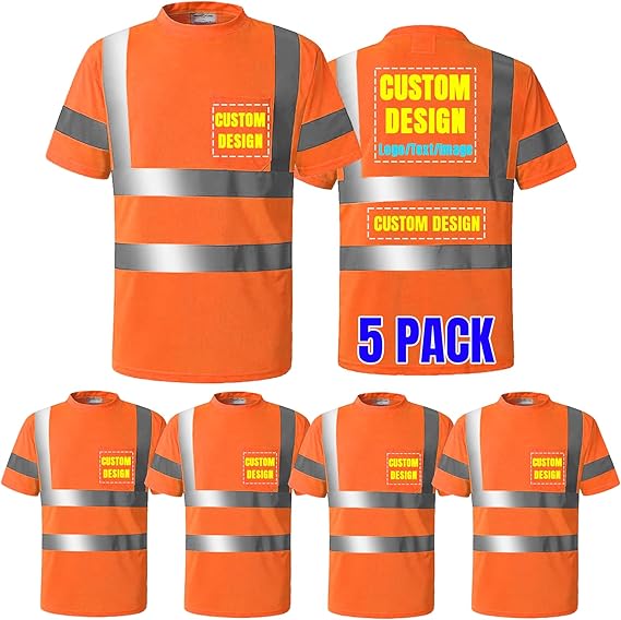 High Visibility T-Shirts Custom Logo Class 2 Safety Shirts with Reflective Tapes and Pocket Workwear(Free Printed,No MOQ.)