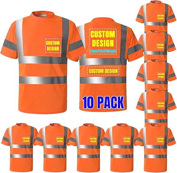 High Visibility T-Shirts Custom Logo Class 2 Safety Shirts with Reflective Tapes and Pocket Workwear(Free Printed,No MOQ.)