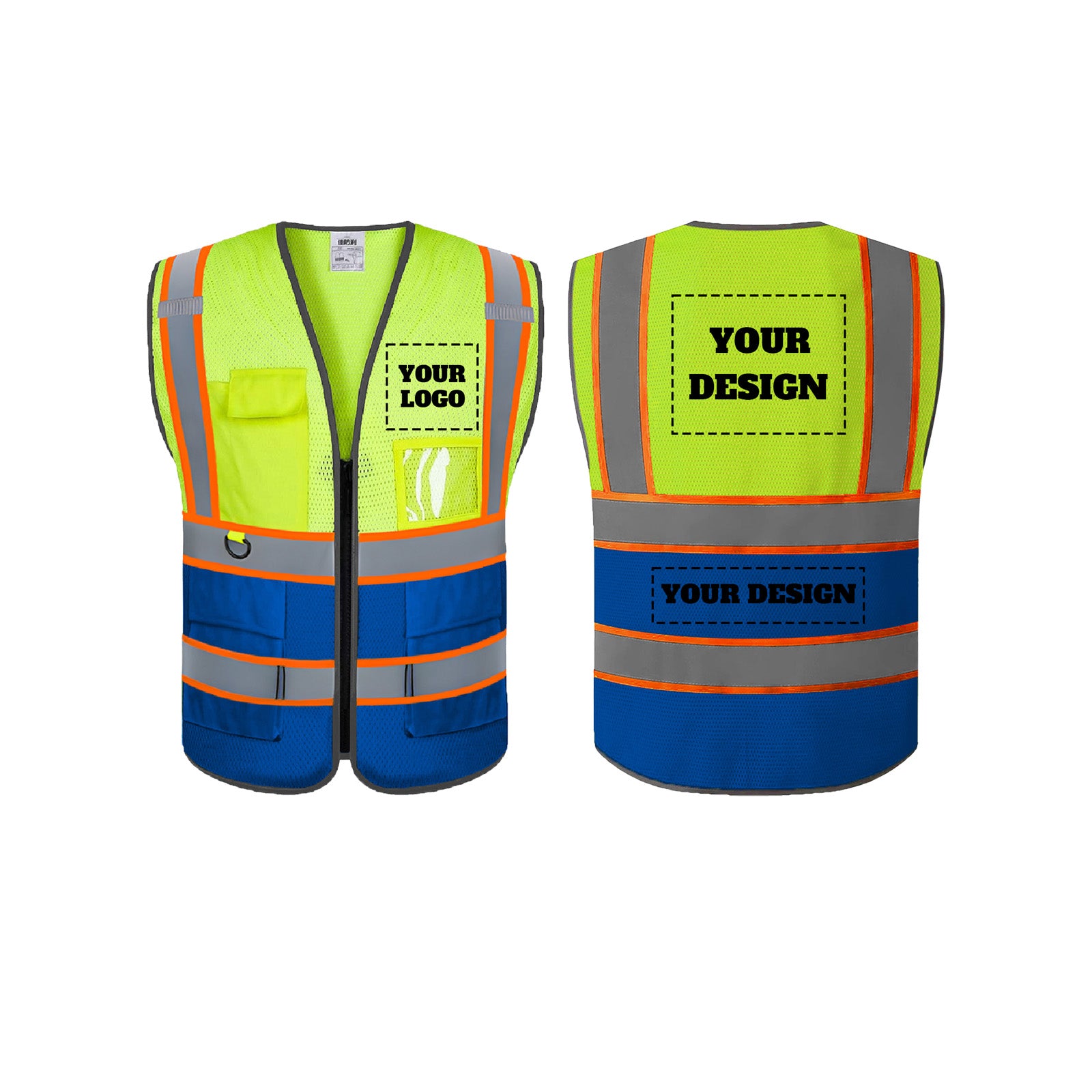 Custom Safety Vest Customized Logo Mesh Vest Class 2 High Visibility Reflective Vest with Pockets Size S M L XL XXL