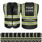 Black Safety Vest Custom Logo Reflective Vest with 5 Pockets and Zipper Class 2 High Visibility Vest Work Safety Vest