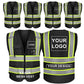 Black Safety Vest Custom Logo Reflective Vest with 5 Pockets and Zipper Class 2 High Visibility Vest Work Safety Vest