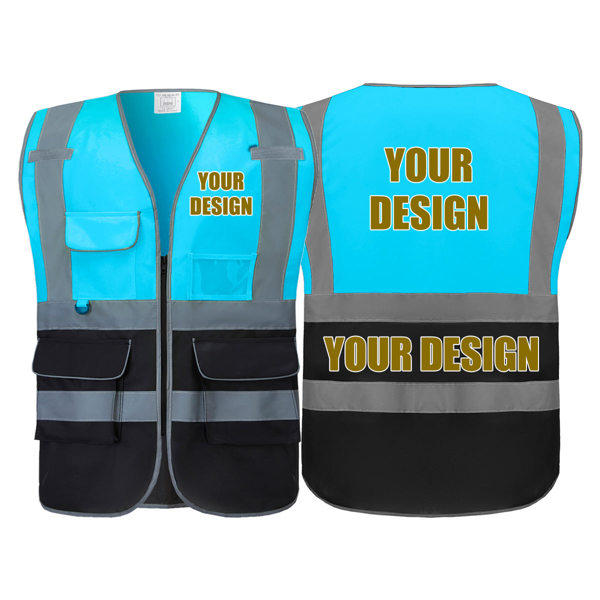 Custom Safety Vest Customized Logo with Pockets for Man Woman Construction Workwear High Visibility Reflective Class 2