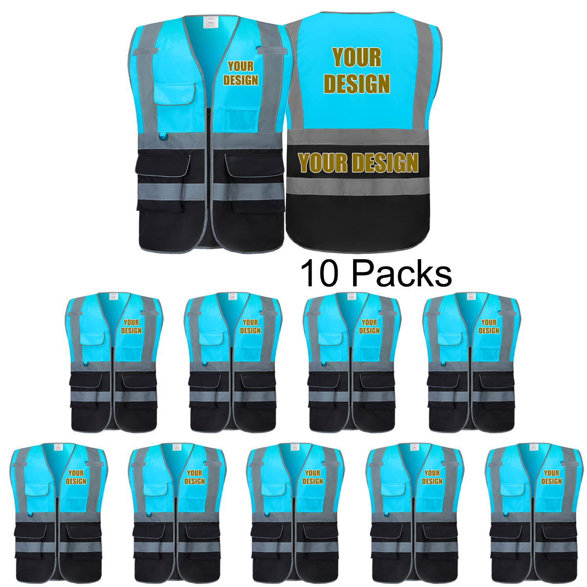 Custom Safety Vest Customized Logo with Pockets for Man Woman Construction Workwear High Visibility Reflective Class 2