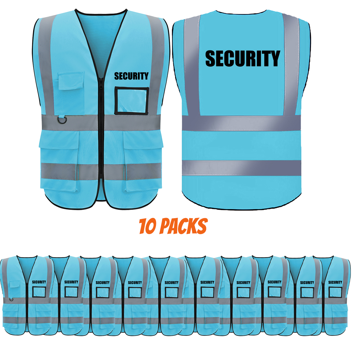 SECURITY Safety Vest with 5 Pokets and Zipper Reflective Vests Class 2 Visibility