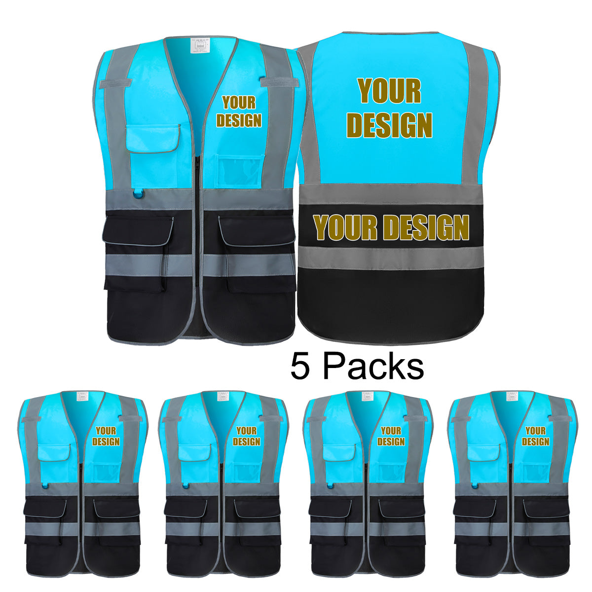 Custom Safety Vest Customized Logo with Pockets for Man Woman Construction Workwear High Visibility Reflective Class 2