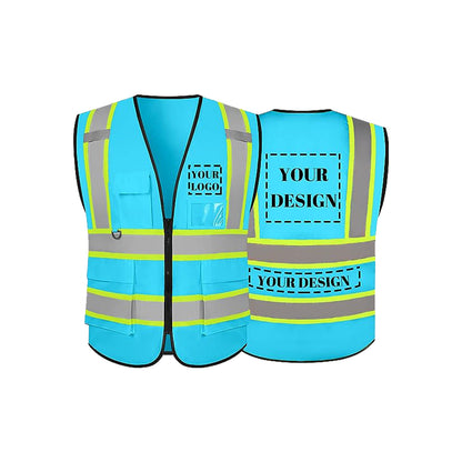 custom sky blue safety vest with logo hi-vis vest class 2 reflective size S M L XL XXL