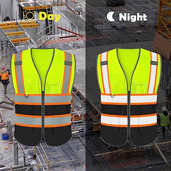 High Visibility Safety Vest Reflective Vest with Pockets and Zipper