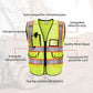 Reflective Vest Class 2 Safety Vests ANSI with 5 Pockets Zipper High Visibility Construction Uniform