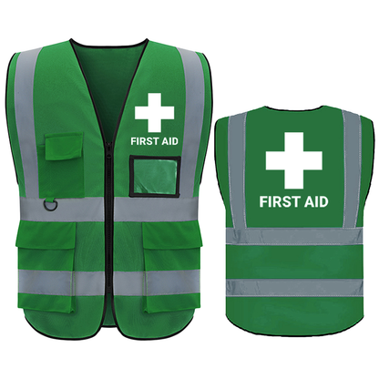 Frist Aid Safety Vest with 5 Pokets and Zipper Reflective Vests Class 2 Visibility