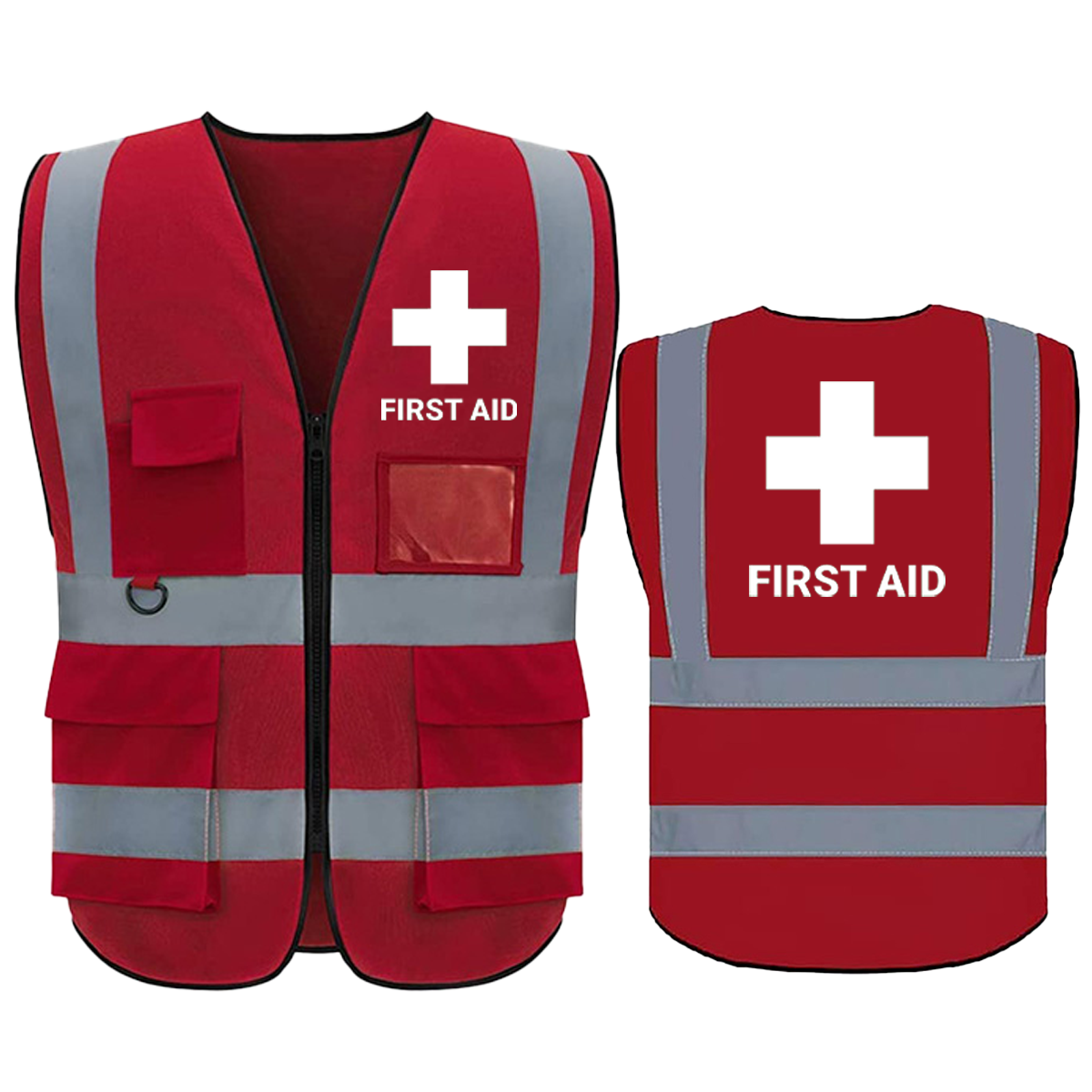 Frist Aid Safety Vest with 5 Pokets and Zipper Reflective Vests Class 2 Visibility