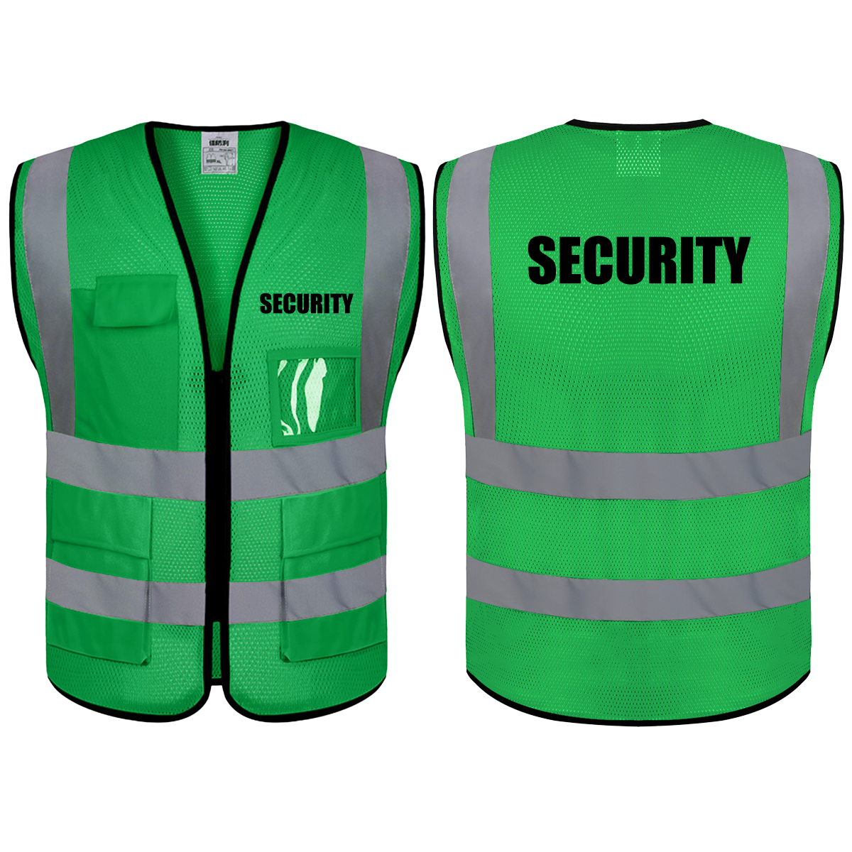 SECURITY Mesh Safety Vest with 5 Pokets and Zipper Reflective Vests Class 2 Visibility