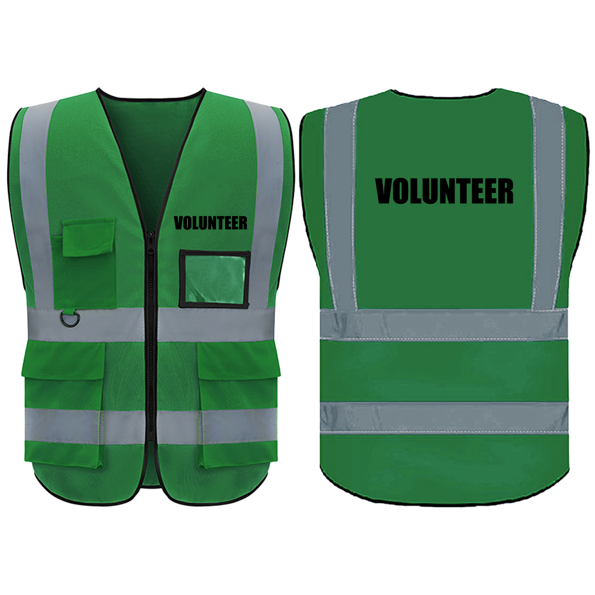 Volunteer Safety Vest with 5 Pokets and Zipper Reflective Vests Class 2 Visibility