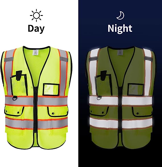High Visibility Safety Vests Reflective with Pockets and Zipper,ANSI Type R Class2