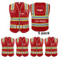 Red Safety Vest Hi Vis Reflective Security 8 Pockets and Front Zipper Reflective Security Vest  Class 2 Type R material meets ANSI