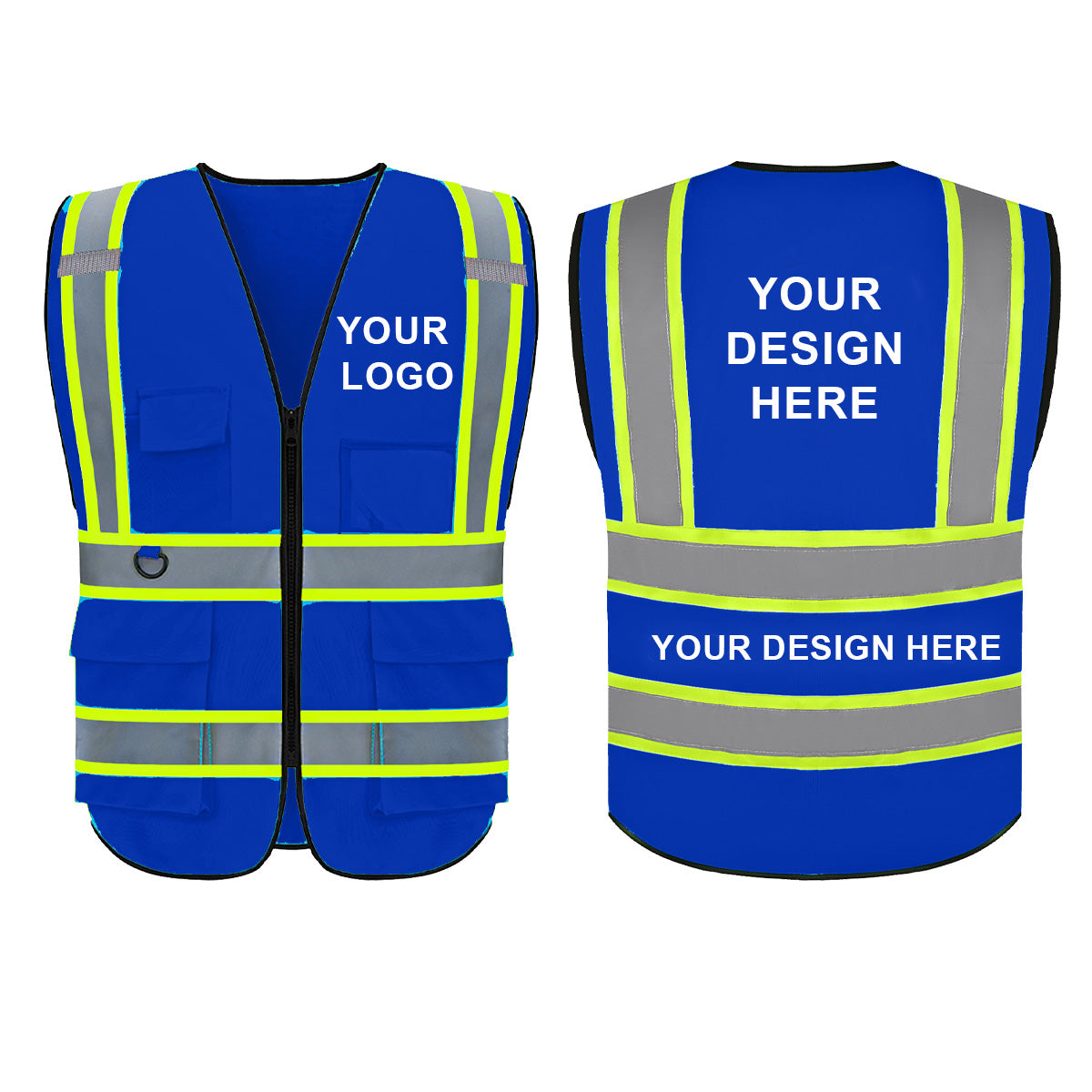 Custom Logo Reflective Safety Vest with 5 Pockets and Zipper Class 2 High Visibility Vest Work Safety Vest(Free Printed,No MOQ.)