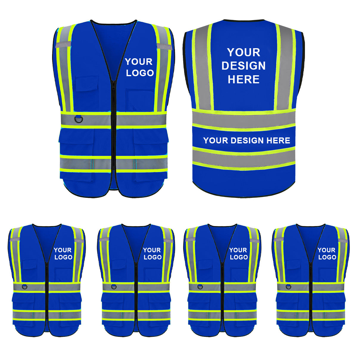 Custom Logo Reflective Safety Vest with 5 Pockets and Zipper Class 2 High Visibility Vest Work Safety Vest(Free Printed,No MOQ.)