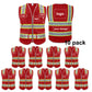 Red Safety Vest Hi Vis Reflective Security 8 Pockets and Front Zipper Reflective Security Vest  Class 2 Type R material meets ANSI