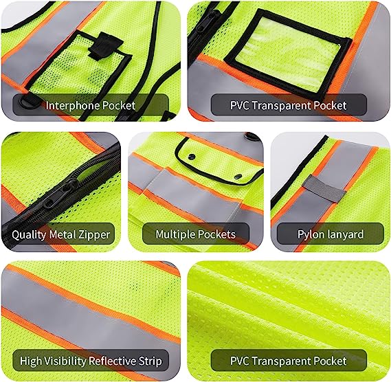 Free custom safety vest hi vis reflective vest mesh with company logo pockets zipper personalized printed Customize cheap construction traffic security work vest