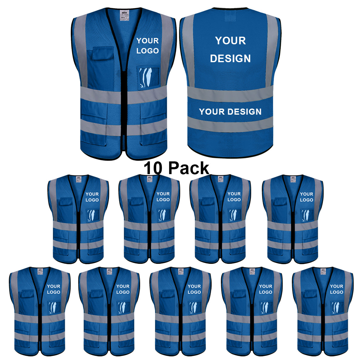 Reflective Safety Vest Breathable Mesh Material Class 2 Safety Vests ANSI with 5 Pockets Zipper High Visibility