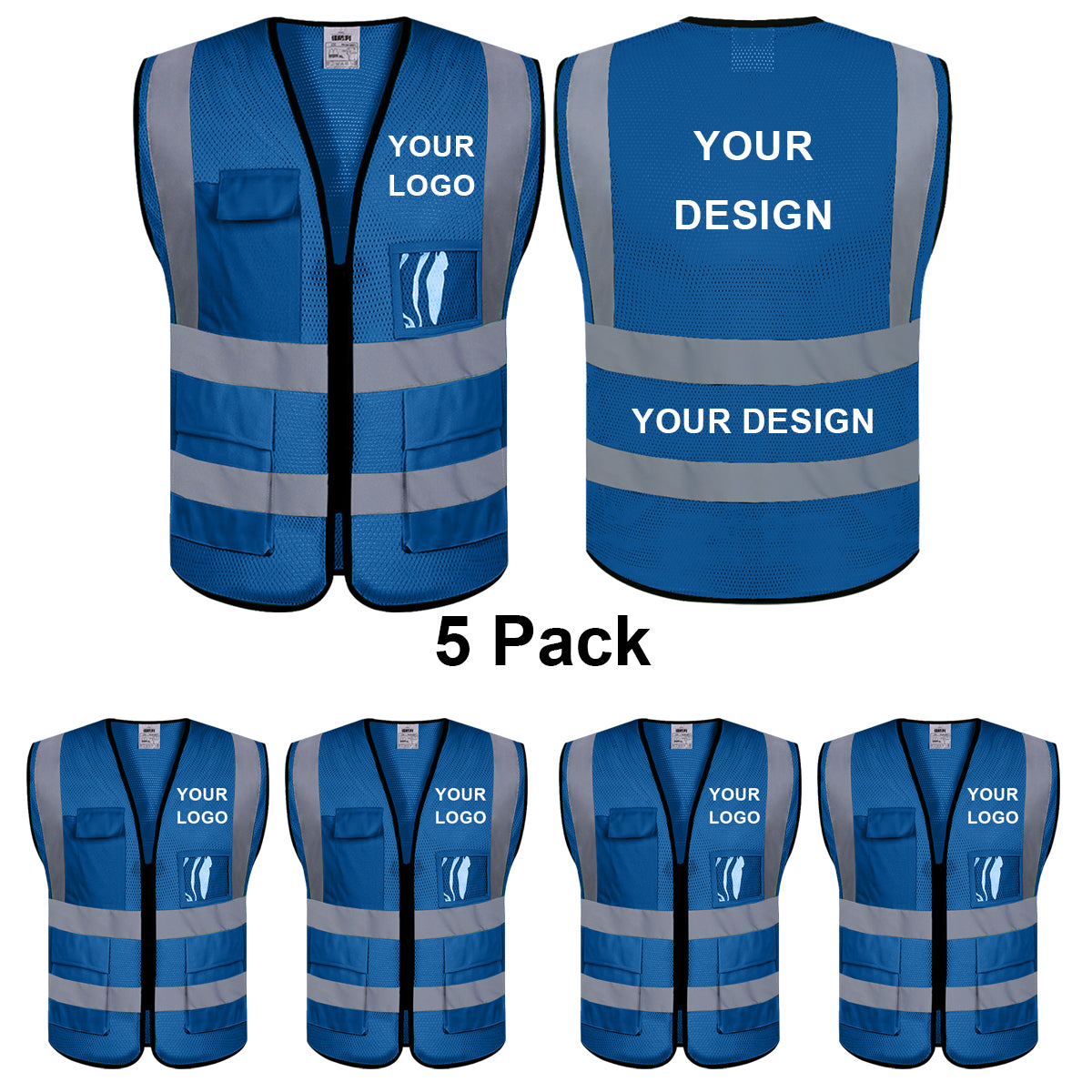 Reflective Safety Vest Breathable Mesh Material Class 2 Safety Vests ANSI with 5 Pockets Zipper High Visibility