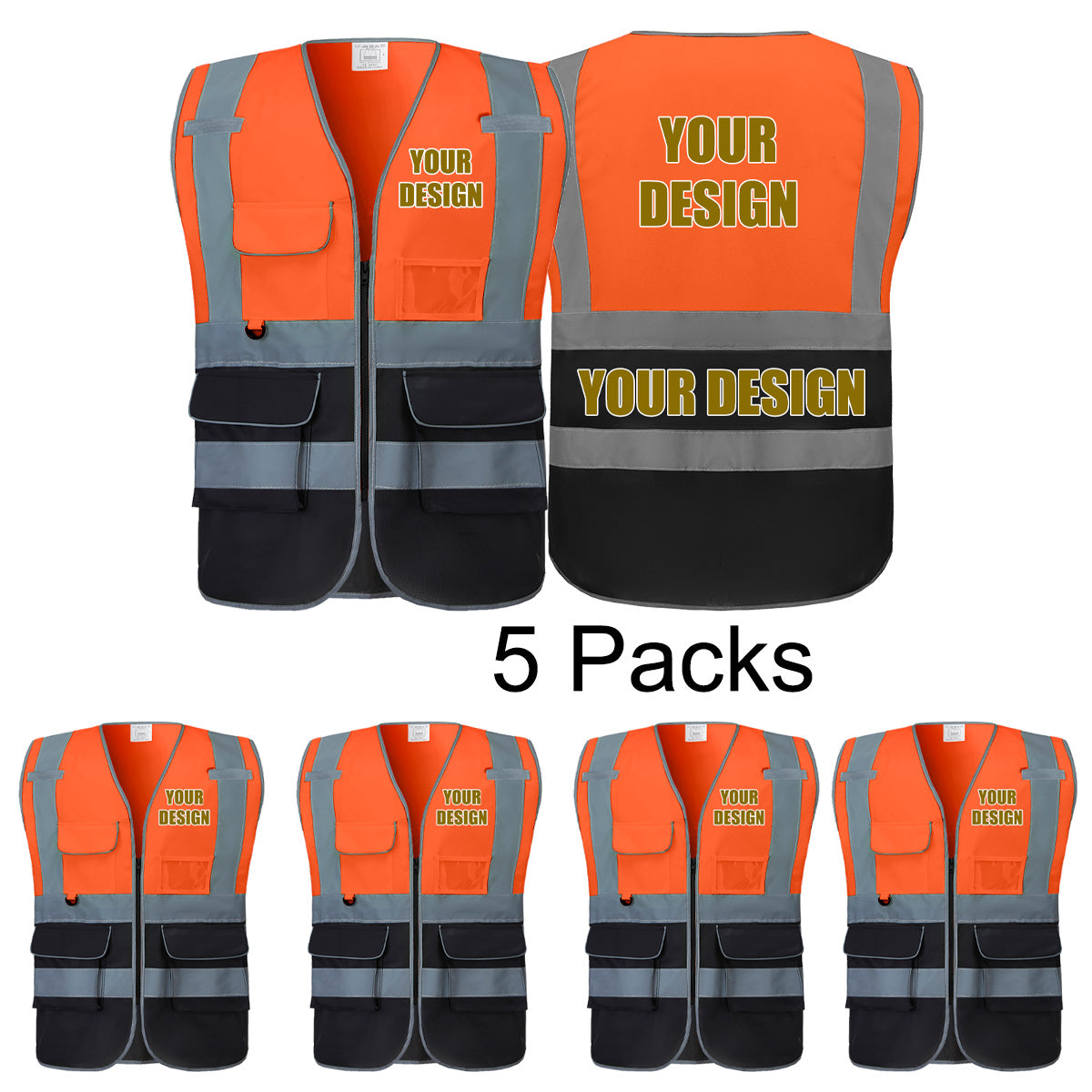 Custom Safety Vest Customized Logo with Pockets for Man Woman Construction Workwear High Visibility Reflective Class 2
