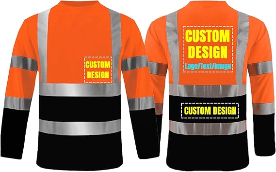 Custom LOGO Black High Visibility Shirts Long Sleeve Class 2 Reflective Shirts ANSI with Pocket Safety Shirts