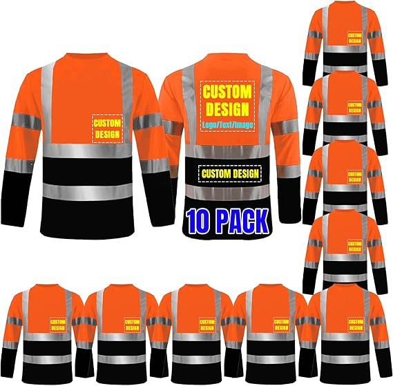 Custom LOGO Black High Visibility Shirts Long Sleeve Class 2 Reflective Shirts ANSI with Pocket Safety Shirts