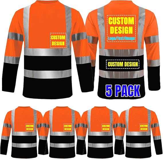 Custom LOGO Black High Visibility Shirts Long Sleeve Class 2 Reflective Shirts ANSI with Pocket Safety Shirts