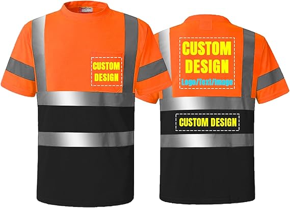 Custom Logo High Visibility T-Shirts Class 2 Safety Shirts with Reflective Tapes and Pocket Workwear(Free Printed,No MOQ.)