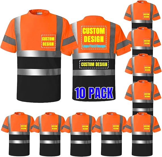 Custom Logo High Visibility T-Shirts Class 2 Safety Shirts with Reflective Tapes and Pocket Workwear(Free Printed,No MOQ.)