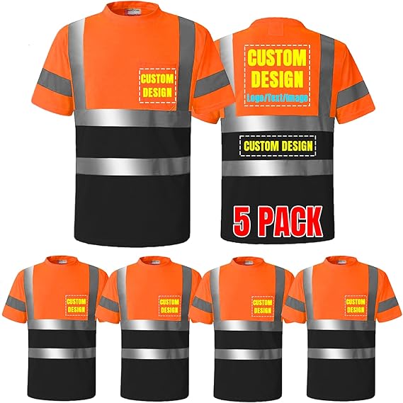 Custom Logo High Visibility T-Shirts Class 2 Safety Shirts with Reflective Tapes and Pocket Workwear(Free Printed,No MOQ.)