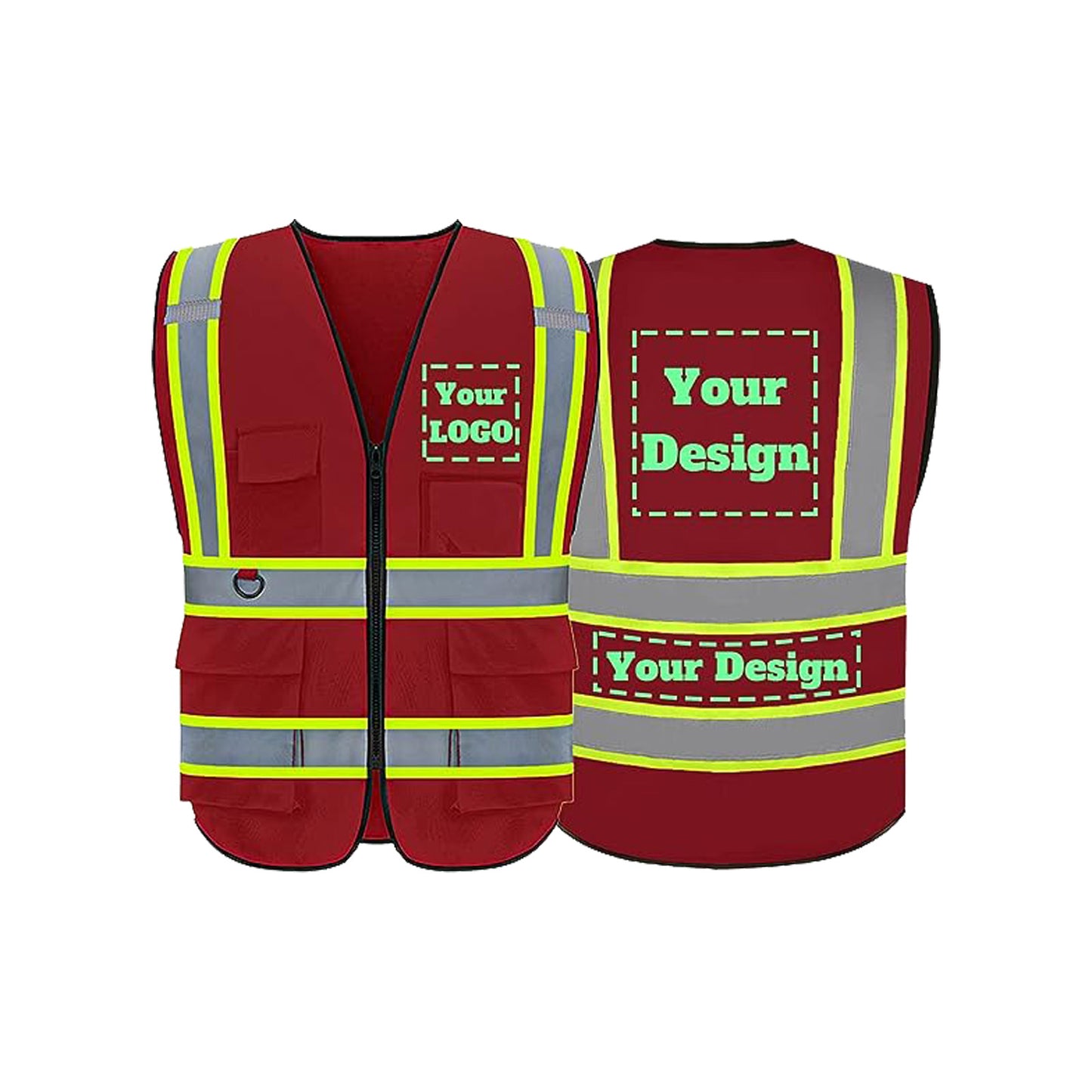 custom red safety vest with logo hi-vis vest class 2 reflective size S M L XL XXL