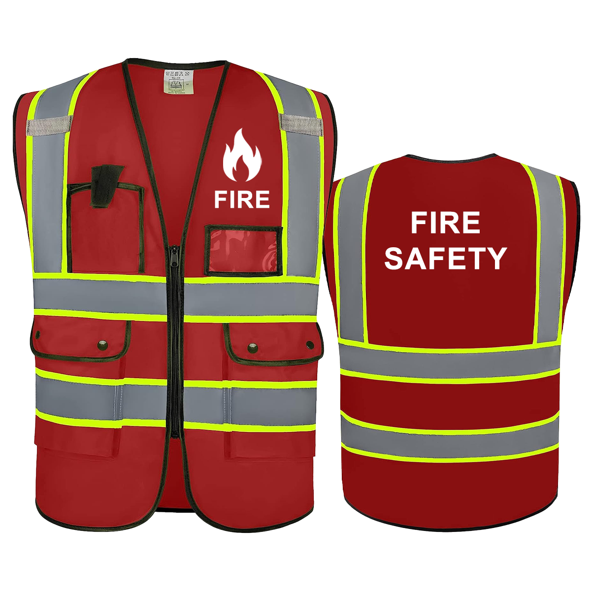 Fire Safety Vest Hi Vis Reflective Security 4 Pockets and Front Zipper Reflective Security Vest