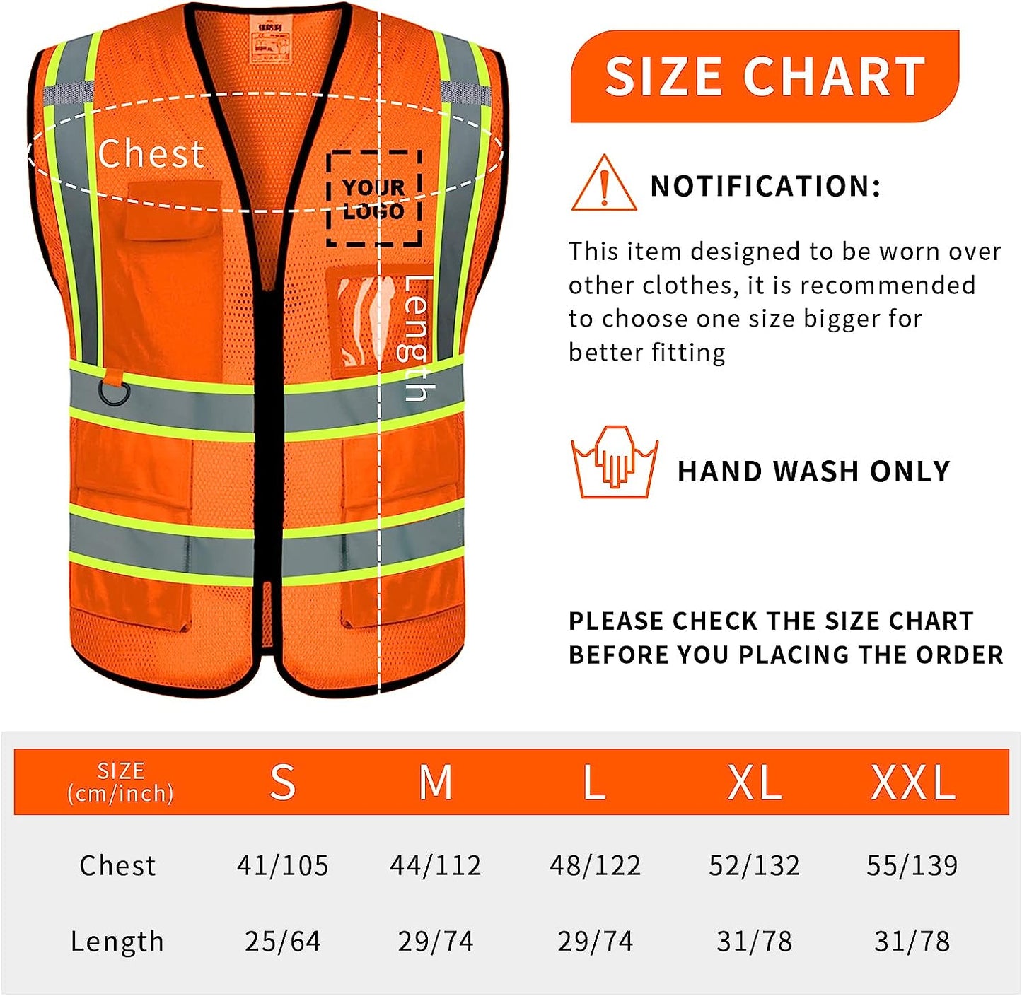 Custom safety vest customize High Visibility vest reflective vest with logo orange S M L XL XXL