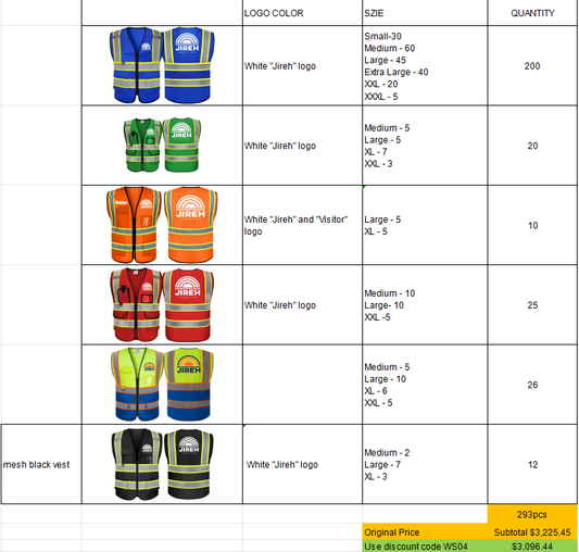 Jireh Custom Bulk Safety Vest with Logo-293 pieces safety vests