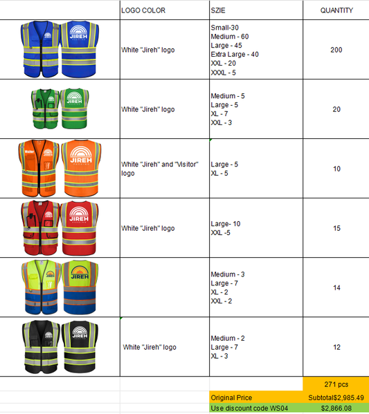 Jireh Custom Bulk Safety Vest with Logo-271 pieces safety vests