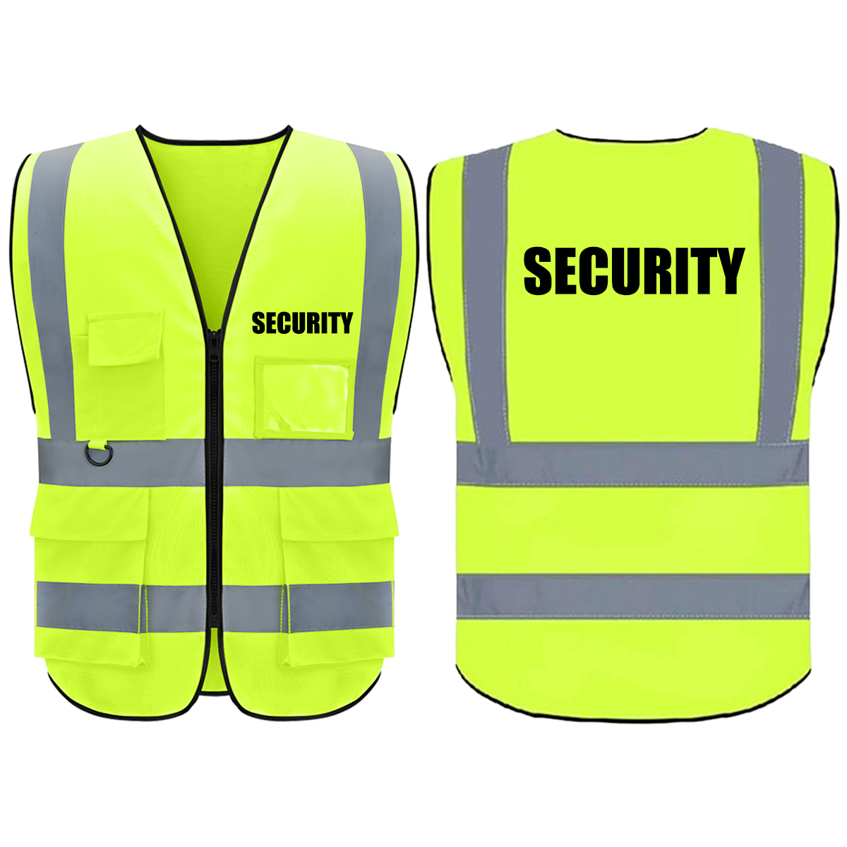 SECURITY Safety Vest with 5 Pokets and Zipper Reflective Vests Class 2 Visibility