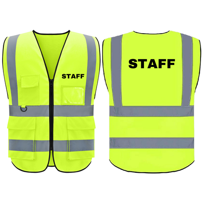 Staff Safety Vest with 5 Pokets and Zipper Reflective Vests Class 2 Visibility