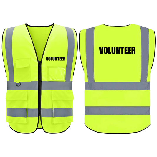 Volunteer Safety Vest with 5 Pokets and Zipper Reflective Vests Class 2 Visibility