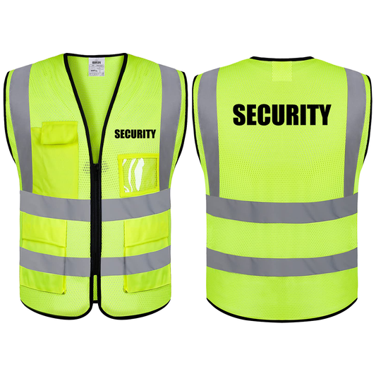 SECURITY Mesh Safety Vest with 5 Pokets and Zipper Reflective Vests Class 2 Visibility