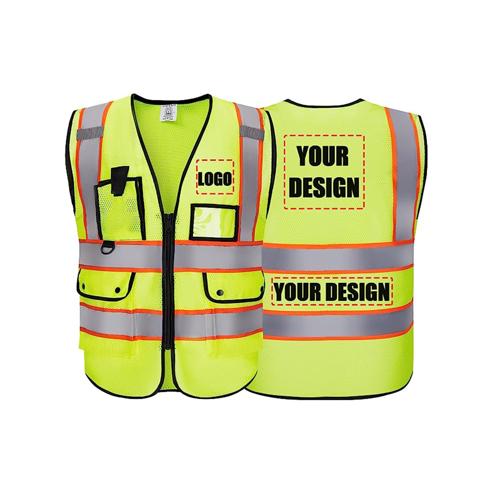 Custom Mesh Safety Vest With Logo Reflective Vest Class 2 Safety Vests Mesh Breathable With Pockets Zipper High Visibility Outdoor Protective Workwear