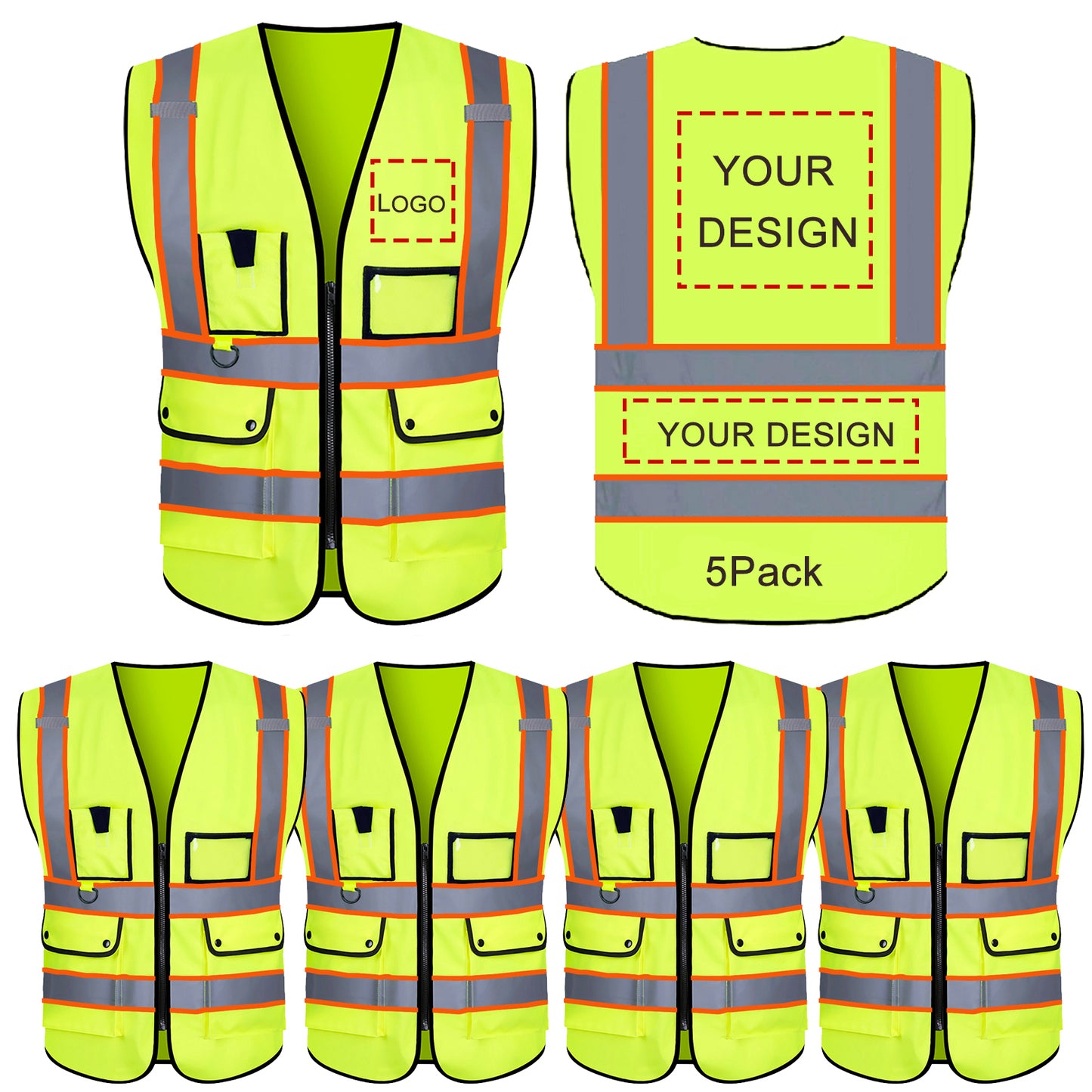 Custom safety vest customize hi vis vest reflective vest with logo yellow S M L XL XXL