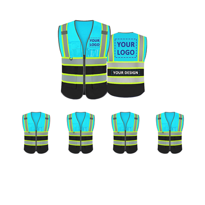 Chaleco de seguridad con logotipo personalizado, chaleco reflectante de alta visibilidad, clase 2 ANSI/ISEA con bolsillos, ropa de trabajo para exteriores, chaleco de alta visibilidad para construcción.