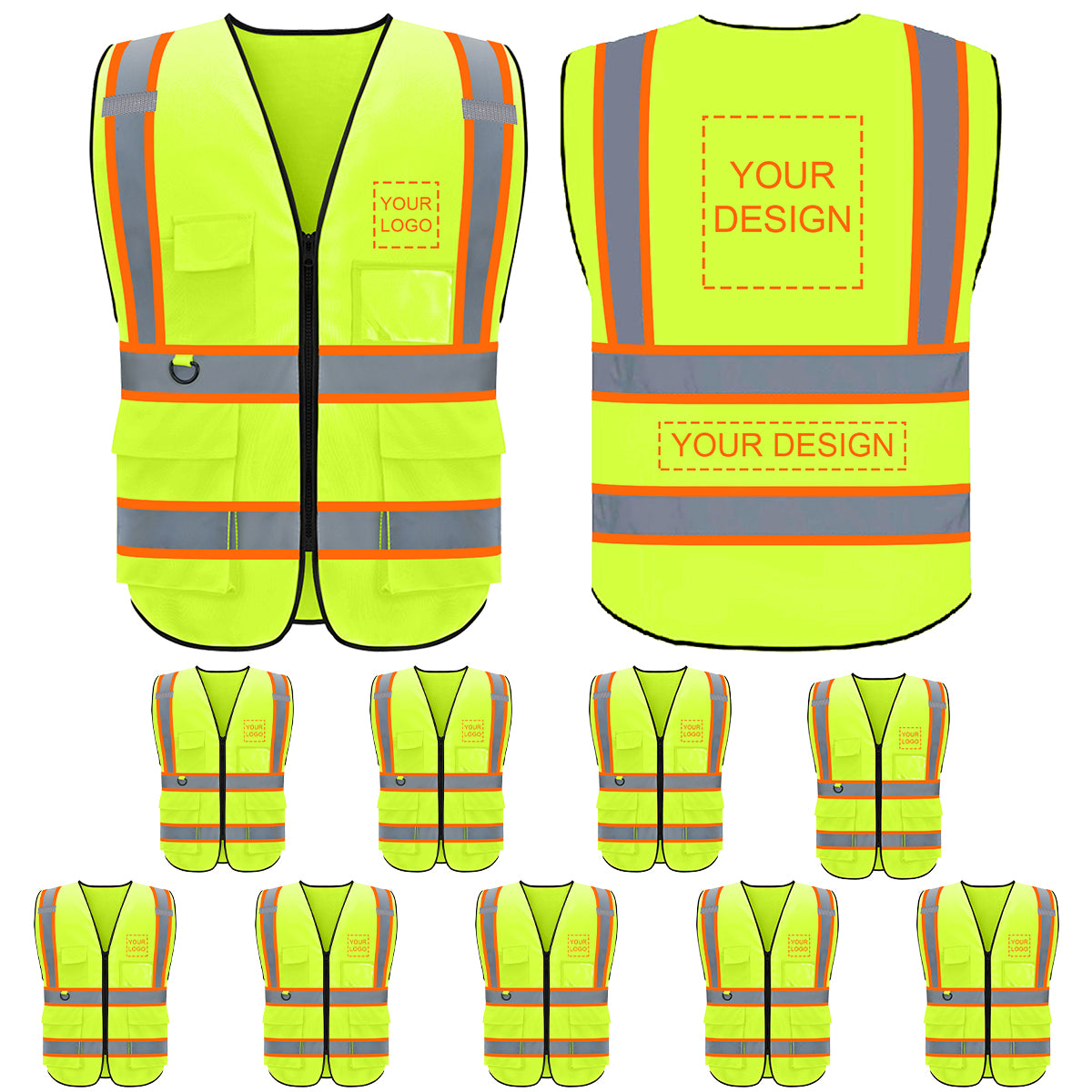 custom bulk safety vest logo no minimum yellow high visibility vests wholesale 